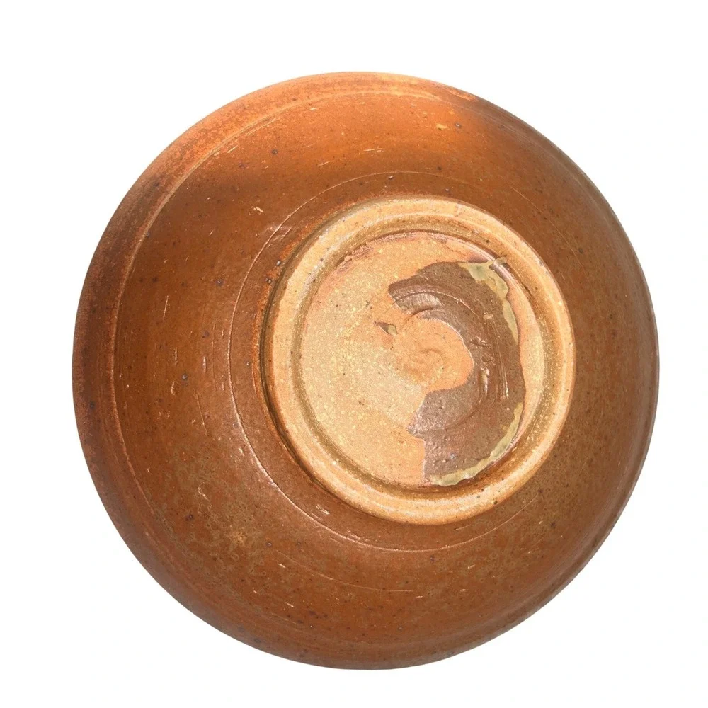 Studio Pottery Signed Stoneware Bowl Earthy Reactive Glaze Thumbprint Design